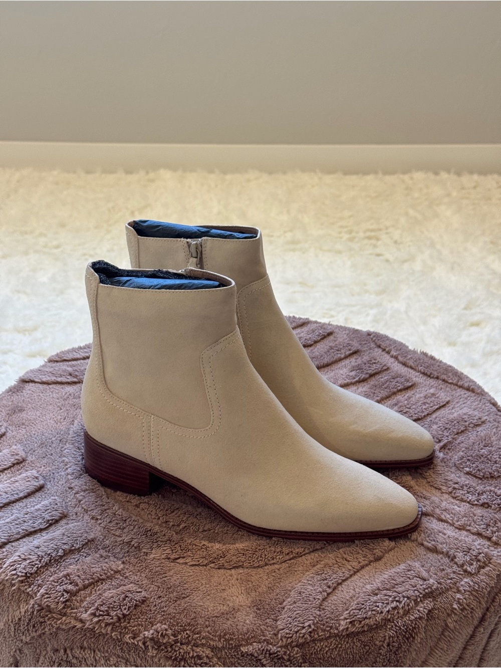 Cole Haan Cream Ankle Booties with Low Stacked Heel
